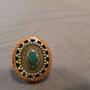 Turquoise and Coral Ring